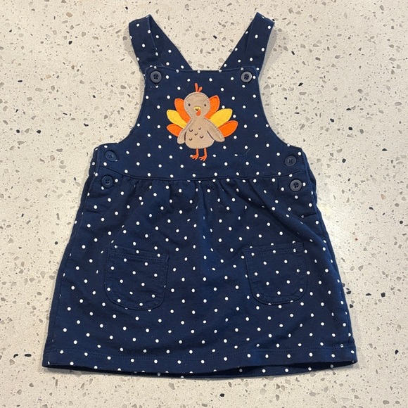 Carter's Thanksgiving Turkey Navy Dress with White Polka Dots - Picture 1 of 4